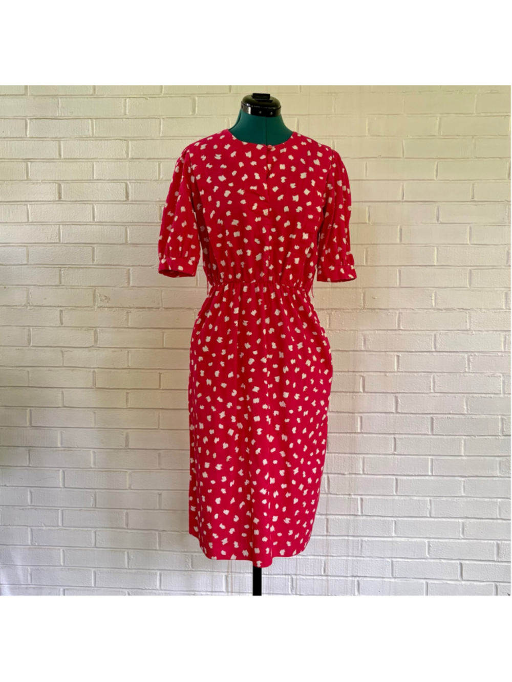 Vintage 70s red and white cotton midi dress